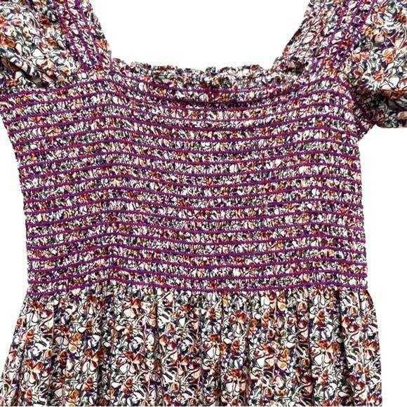 O.P.T Sz S Daphne Tiered Smocked Bodice Pocket Midi Dress Purple Cottagecore - Picture 6 of 12